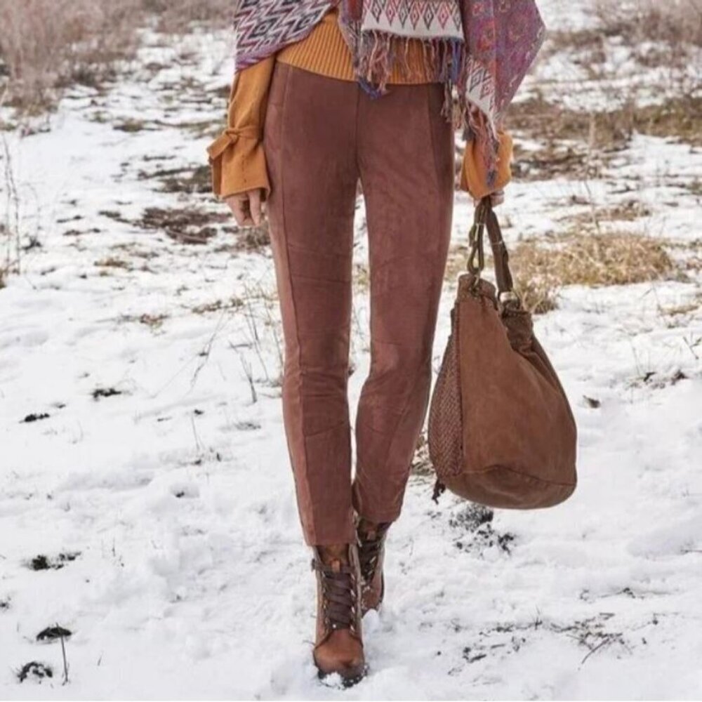 Sundance Brown Faux Suede Pull-On Luxe Dreams Pant Size 12 Moto Casual